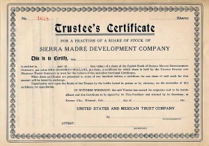 Sierra Madre Development Co. - Stock Certificate - Branch Company of the Atchison Topeka Santa Fe Railway